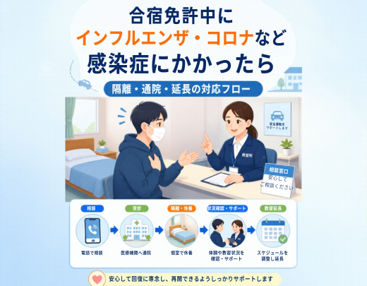 合宿免許中にインフルエンザ・コロナなど感染症にかかったら｜隔離・通院・延長の対応フロー